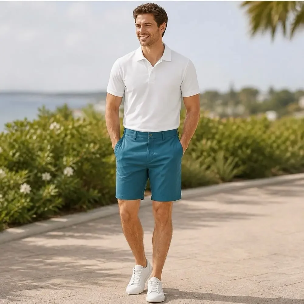 George Men’s Outdoor Flat Front Shorts Hawaiian Blue 32 NWT